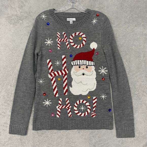 2/$10‎ Kim Rogers Sweater Womens Small Gray Red Santa Christmas Holiday - Picture 1 of 10